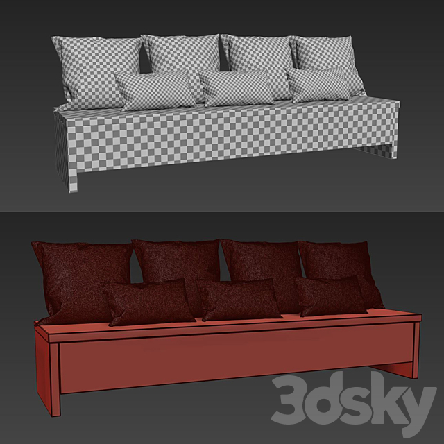 Wooden bench with pillows 3ds Max - thumbnail 2