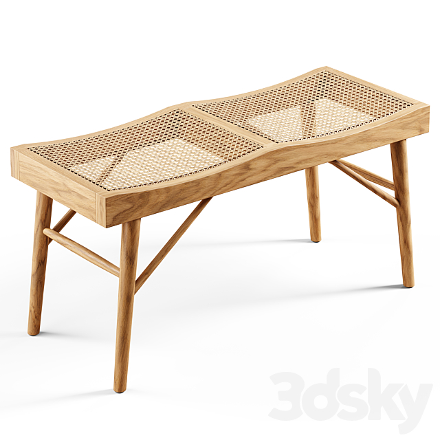 Zara Home – The wood and rattan bench – Medium 3ds Max - thumbnail 2