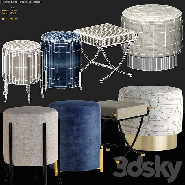 Arteriors Ottomans Set 3DS Max Model - thumbnail 2