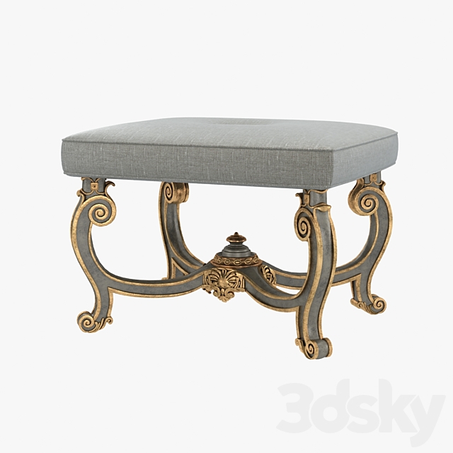 Baroque Style Carved Bench 3DS Max Model - thumbnail 1