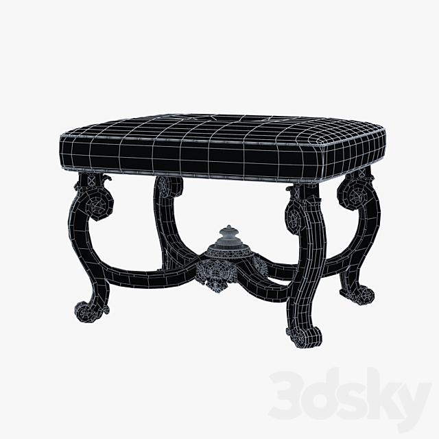 Baroque Style Carved Bench 3DS Max Model - thumbnail 3