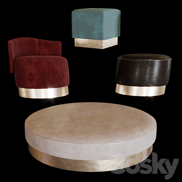 Baxter pouf set 3ds Max - thumbnail 1