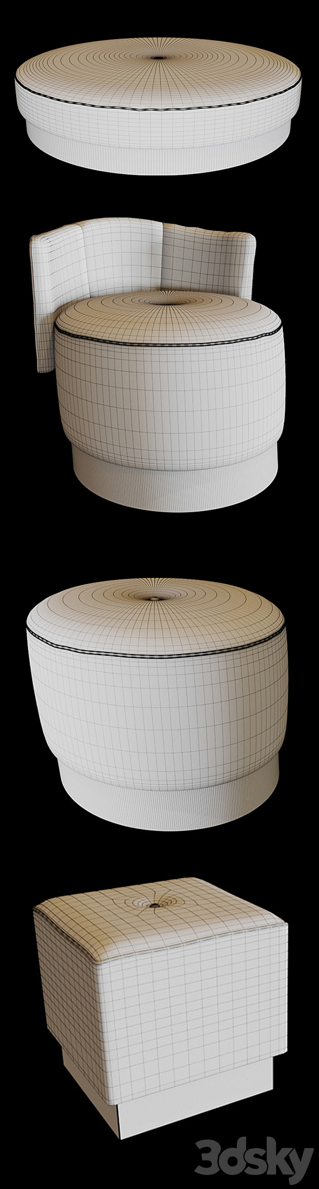 Baxter pouf set 3ds Max - thumbnail 3