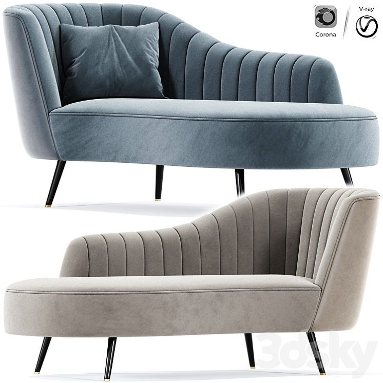 Baxton Kailyn Glam Chaise Lounge 3DS Max Model - thumbnail 1