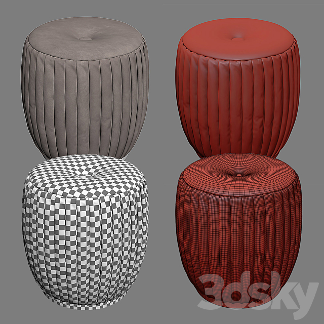 BELLA Beige Velvet Ottoman 3DS Max Model - thumbnail 3