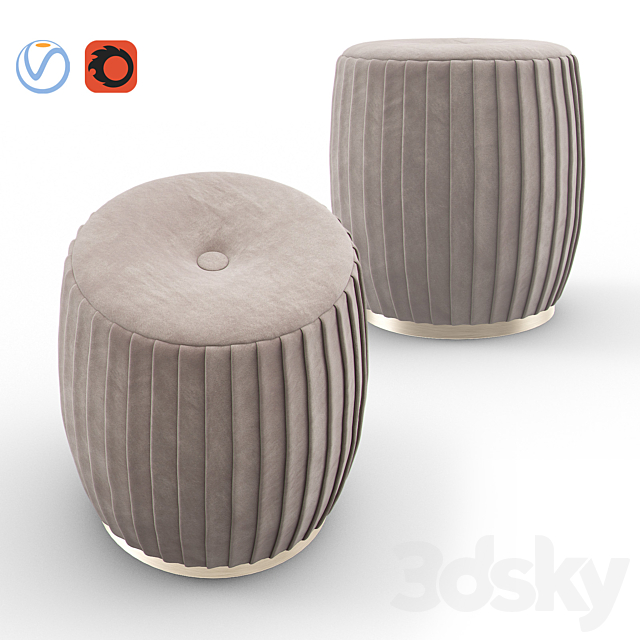 BELLA Beige Velvet Ottoman 3DSMax File - thumbnail 1