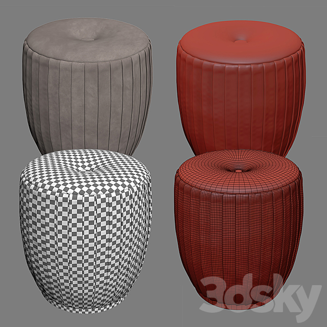 BELLA Beige Velvet Ottoman 3DSMax File - thumbnail 3