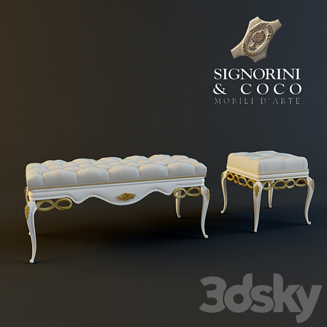 Bench and poof Signorini & coco Forever 3DS Max Model - thumbnail 1