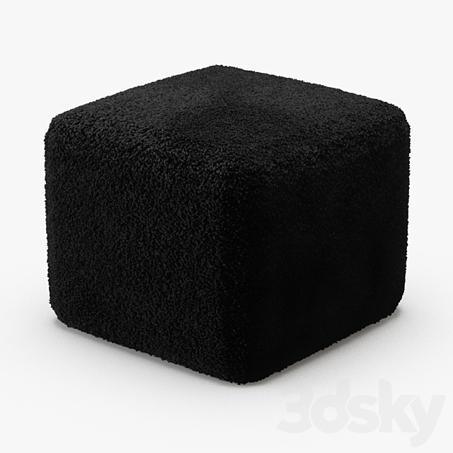 Black Curly Sheepskin Square Pouf 3ds Max - thumbnail 1