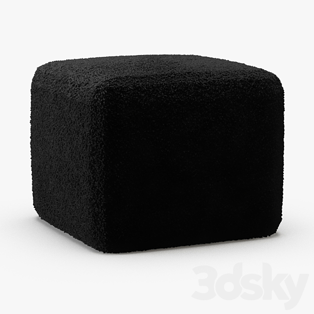 Black Curly Sheepskin Square Pouf 3ds Max - thumbnail 2