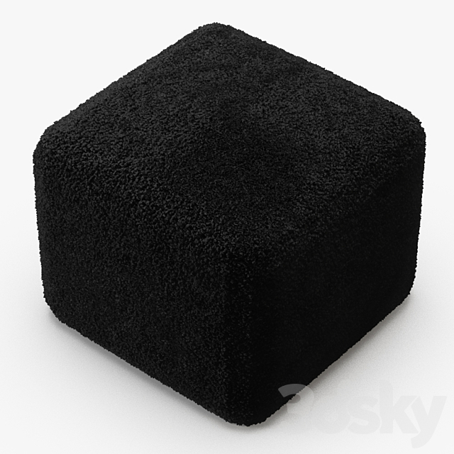 Black Curly Sheepskin Square Pouf 3ds Max - thumbnail 3