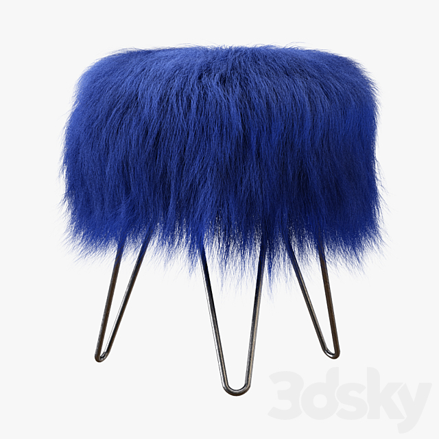 Blue Fake Fur Whimsical Stool 3DS Max Model - thumbnail 2