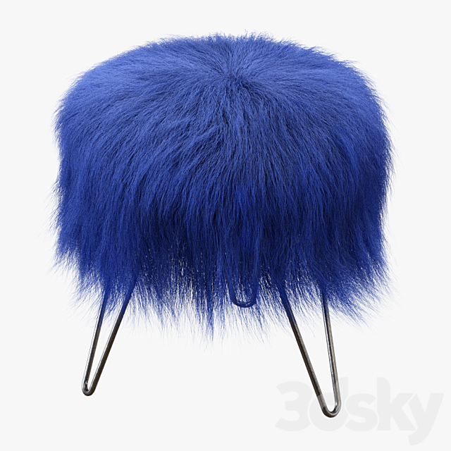 Blue Fake Fur Whimsical Stool 3DS Max Model - thumbnail 3