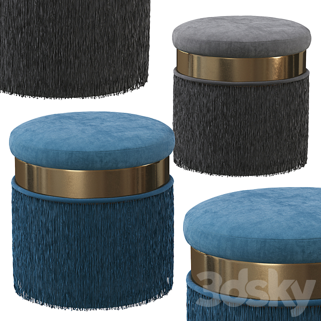 Blush Mauve Long Fringed Round Velvet Ottoman Footstool 3ds Max - thumbnail 2