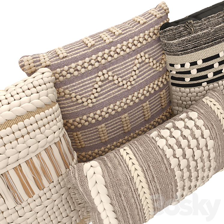 Boho style pillows 3DS Max Model - thumbnail 2