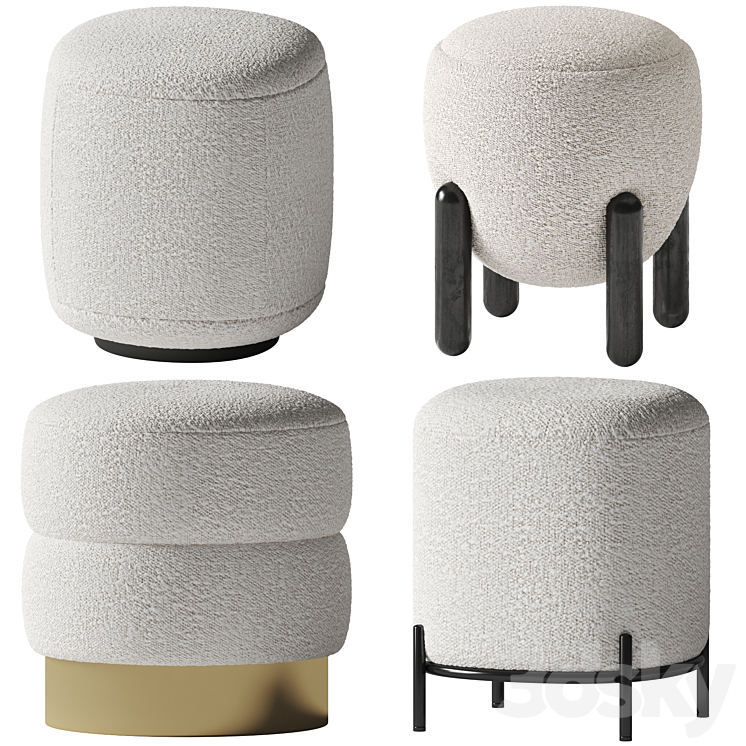 Boucle poufs set 3DS Max Model - thumbnail 1