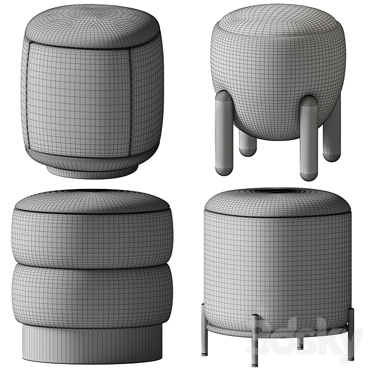 Boucle poufs set 3DS Max Model - thumbnail 2