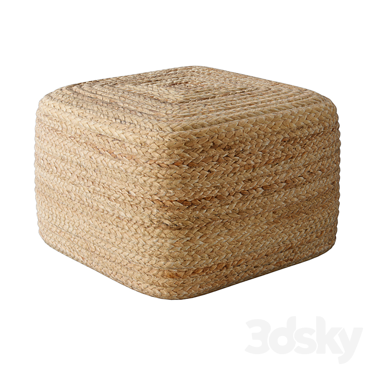 Braided jute pouf square 3DS Max Model - thumbnail 1