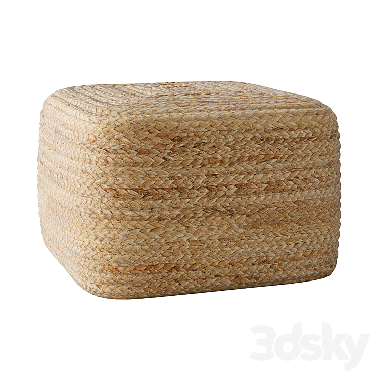 Braided jute pouf square 3DS Max Model - thumbnail 2