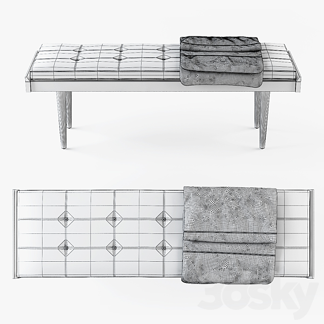 C & B Tate Slatted Bench with Cushion 3DSMax File - thumbnail 3