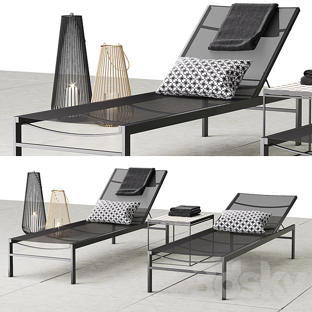 CB2 idle black sun lounger set 3DSMax File - thumbnail 1