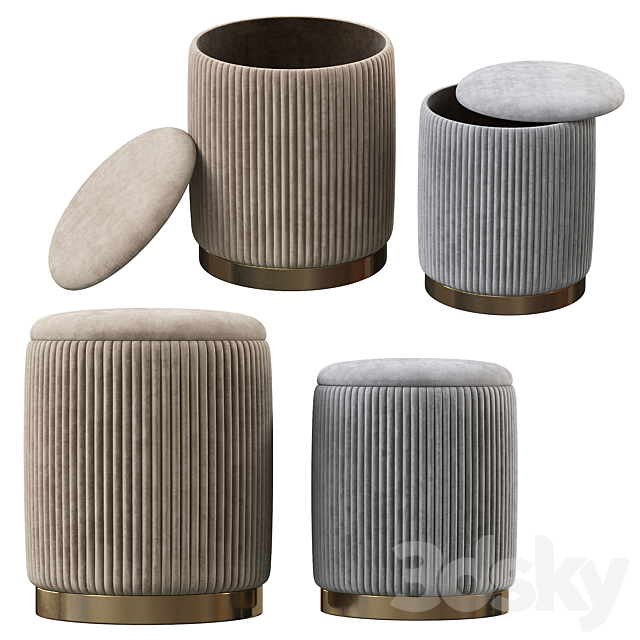 Channeled Gray Storage Ottomans – Set of 2 3DSMax File - thumbnail 1