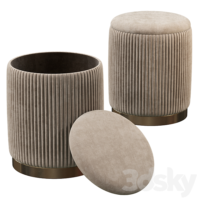 Channeled Gray Storage Ottomans – Set of 2 3DSMax File - thumbnail 3