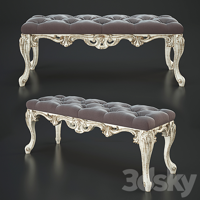 Classic upholstered bench 3ds Max - thumbnail 1