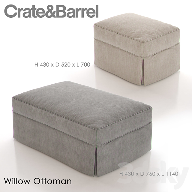 CRATE and BARREL WILLOW Ottoman 3DSMax File - thumbnail 1