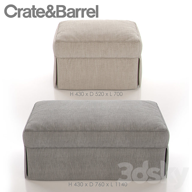 CRATE and BARREL WILLOW Ottoman 3DSMax File - thumbnail 2