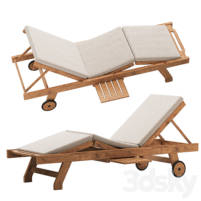 Cyan Teak Furniture – Luxury Sun Lounger with cushion 3DS Max Model - thumbnail 3