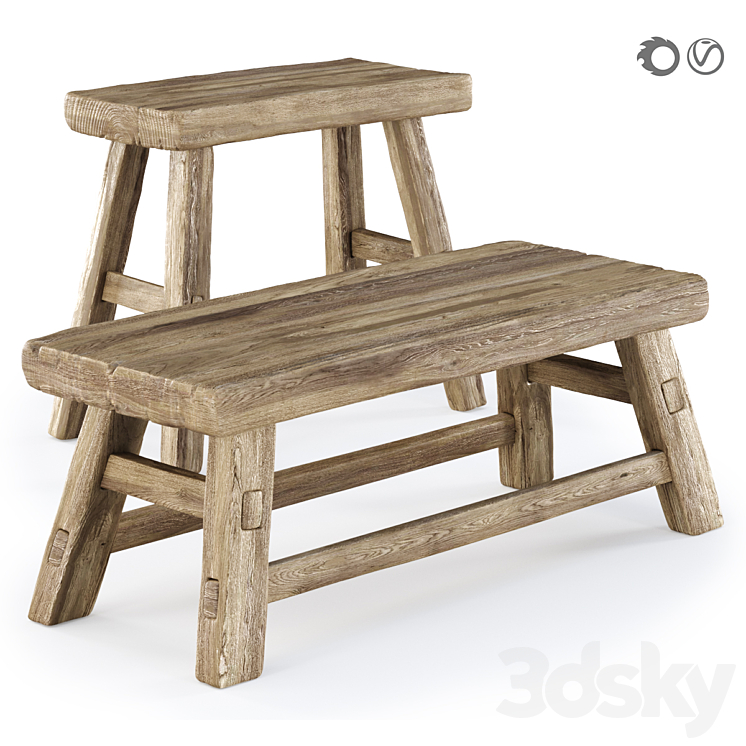 Ebbi wooden benches 3DS Max Model - thumbnail 1