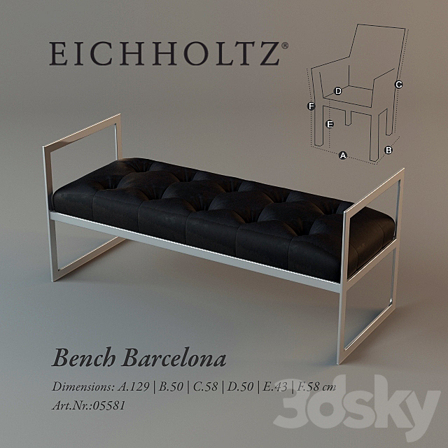 Eichholtz _ Barcelona Bench 3DSMax File - thumbnail 1