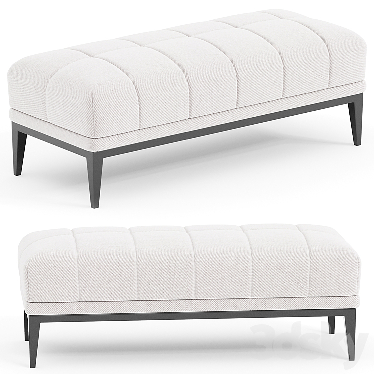 Eichholtz Aurelio White Tufted Upholstered Bench 3DS Max Model - thumbnail 1