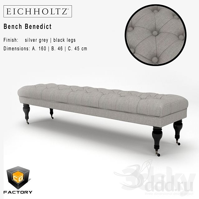 Eichholtz Bench Benedict 3DS Max Model - thumbnail 1