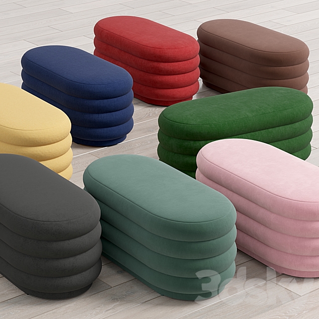 Ferm Living – Velour Pouf oval 3DS Max Model - thumbnail 2