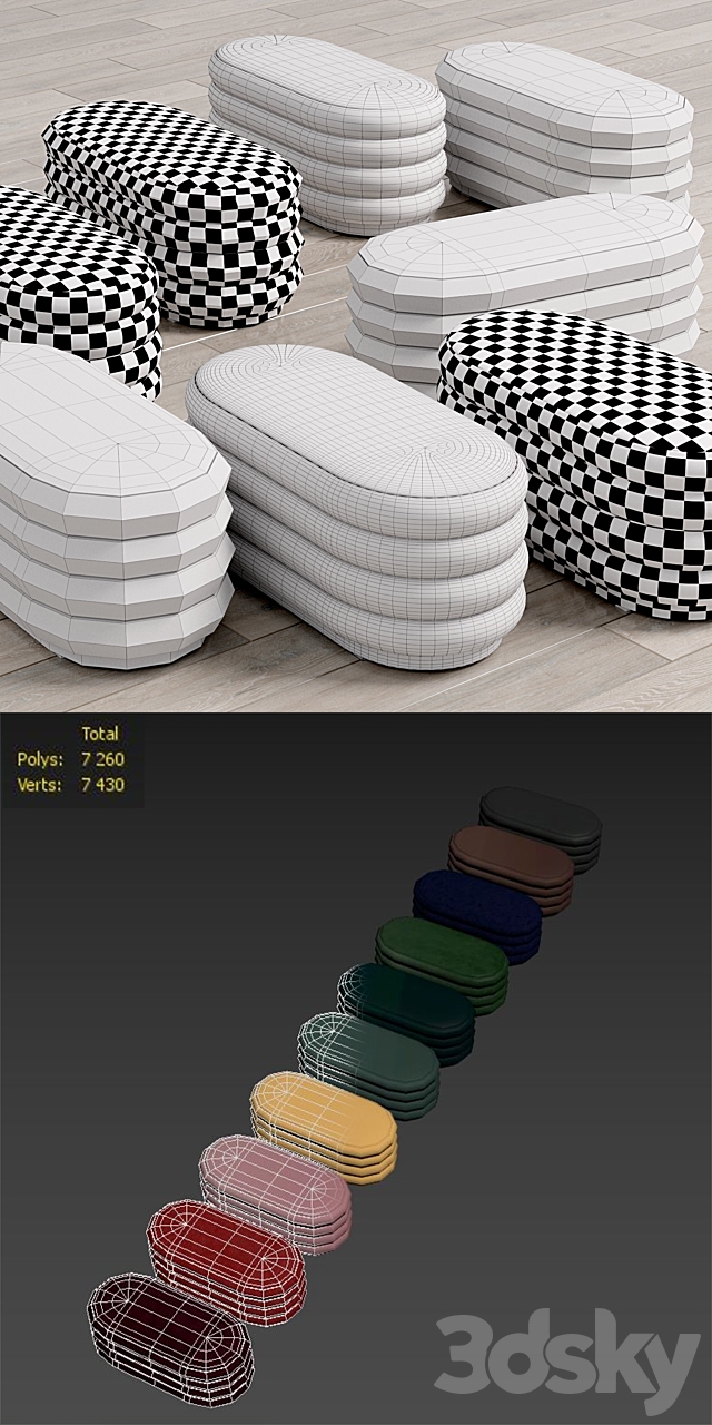 Ferm Living – Velour Pouf oval 3DS Max Model - thumbnail 3