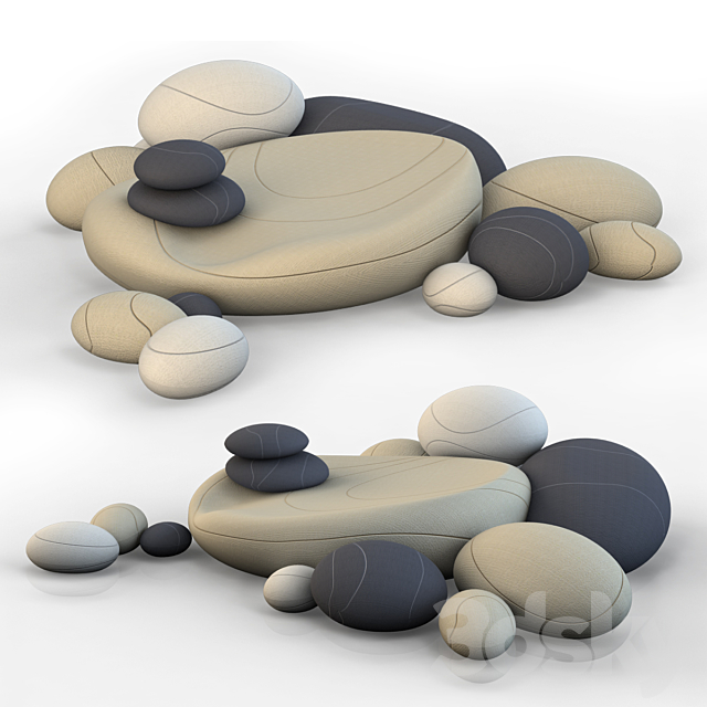 Floor cushions stones chair SMARIN 2 3ds Max - thumbnail 1