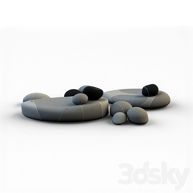 Floor cushions stones chair SMARIN 3 3ds Max - thumbnail 3