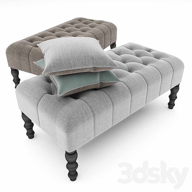 Footstool Upholstered with buttons 3DSMax File - thumbnail 2