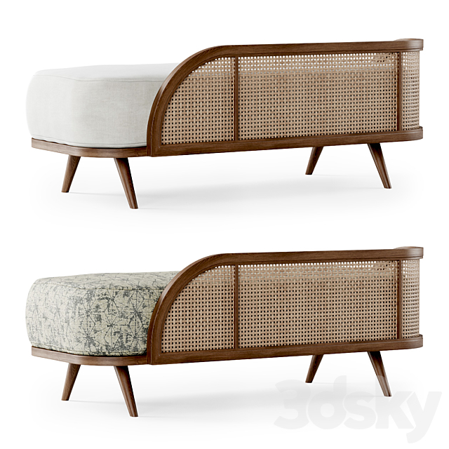 Garden ottoman LM _ Wooden rattan bench 3DS Max Model - thumbnail 3