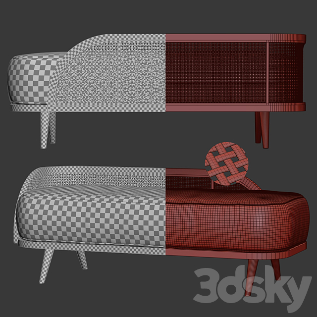 Garden ottoman LM _ Wooden rattan bench 3DS Max Model - thumbnail 4