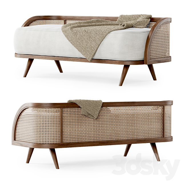 Garden ottoman LV _ Wooden rattan bench 3ds Max - thumbnail 1