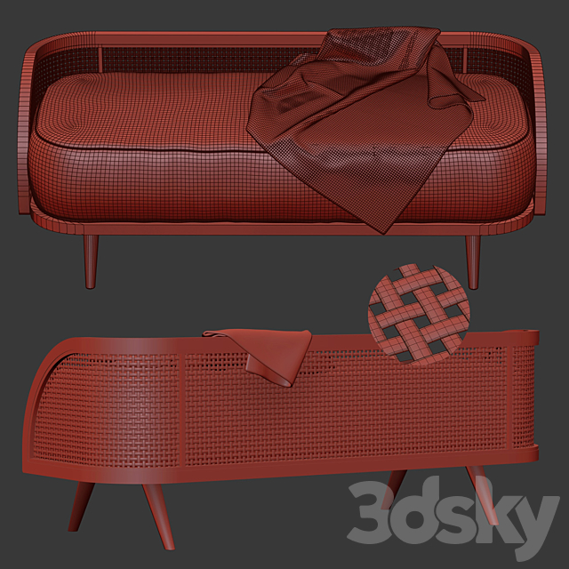 Garden ottoman LV _ Wooden rattan bench 3ds Max - thumbnail 3