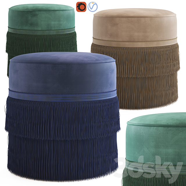 Globewest Kennedy Fringed Ottoman 3DSMax File - thumbnail 1