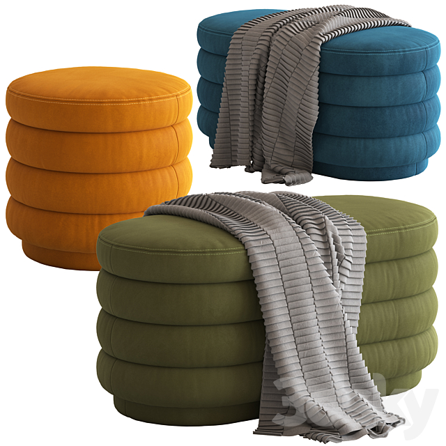 Globewest Ribbed Ottoman 3DS Max Model - thumbnail 1