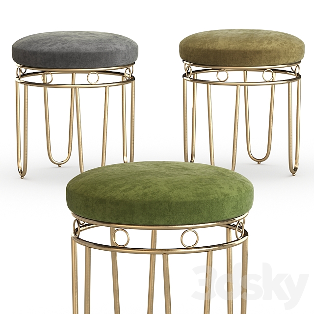 Gray Linen Stool with Gold Legs 3ds Max - thumbnail 1