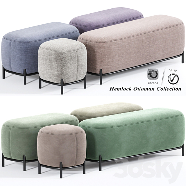 Hemlock Ottoman Fabric And Velvet 3ds Max - thumbnail 1