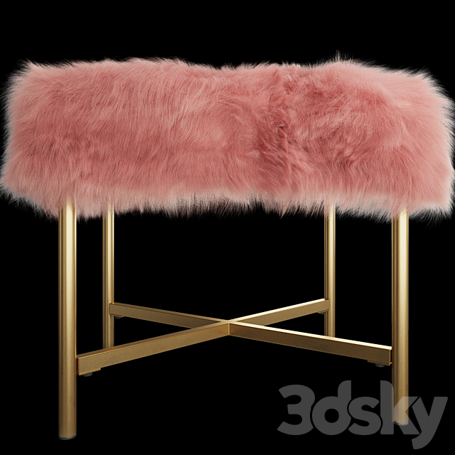 HomePop Decorative Faux Fur Square Ottoman 3DS Max Model - thumbnail 3