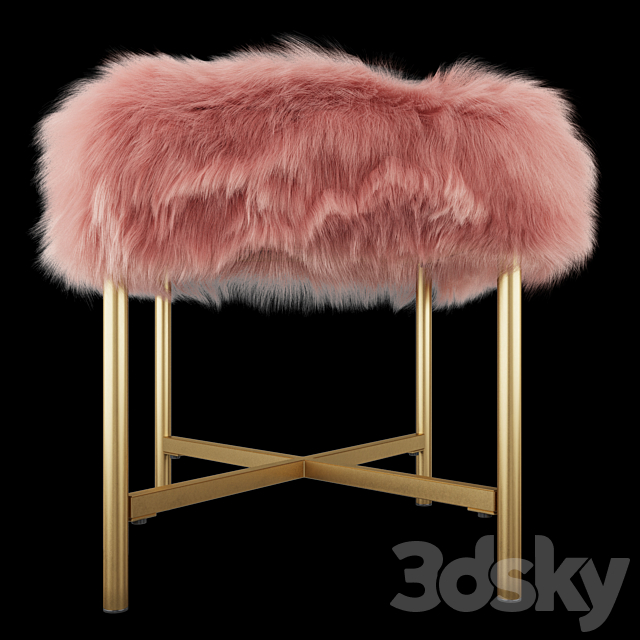 HomePop Decorative Faux Fur Square Ottoman 3DS Max Model - thumbnail 4